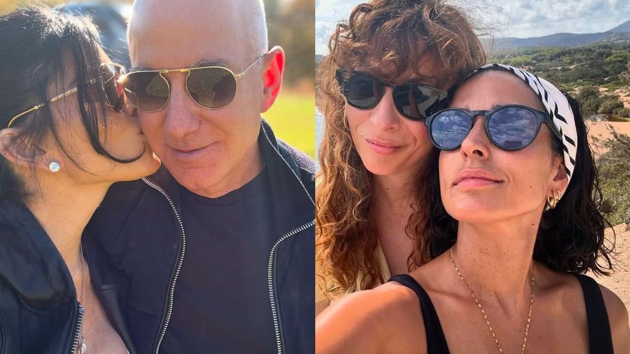 Jeff Bezos y Lauren Sánchez e Inma Cuesta con Ángeles Maeso Jeff Bezos y Lauren Sánchez e Inma Cuesta con Ángeles Maeso