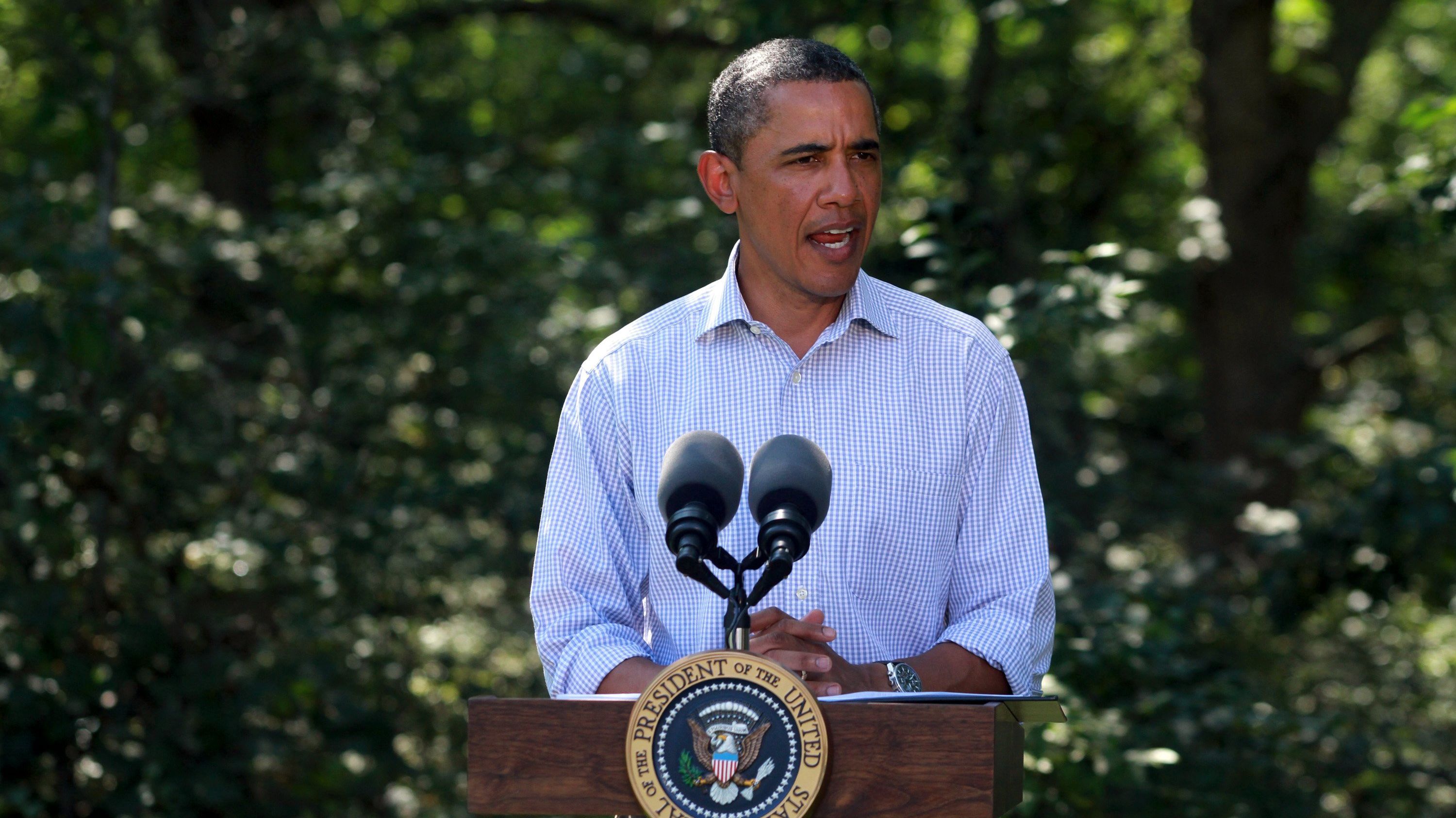 Obama en Blue Heron Farm en 2011 por el Huracán Irene.
