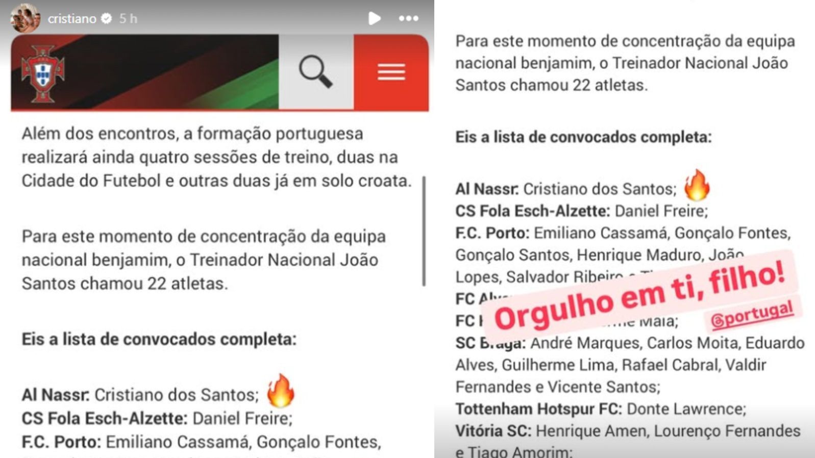 La historia de Instagram de Cristiano Ronaldo felicitando a su hijo