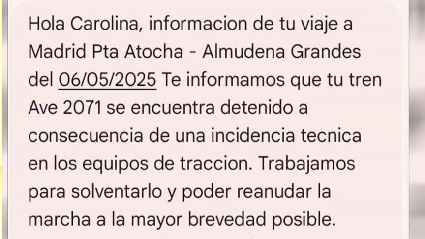 Mensaje de una viajera de un AVE Sevilla-Madrid