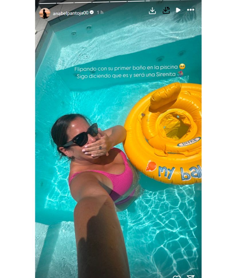 Anabel Pantoja no puede ocultar su ilusión con el primer baño de su hija Alma en la piscina