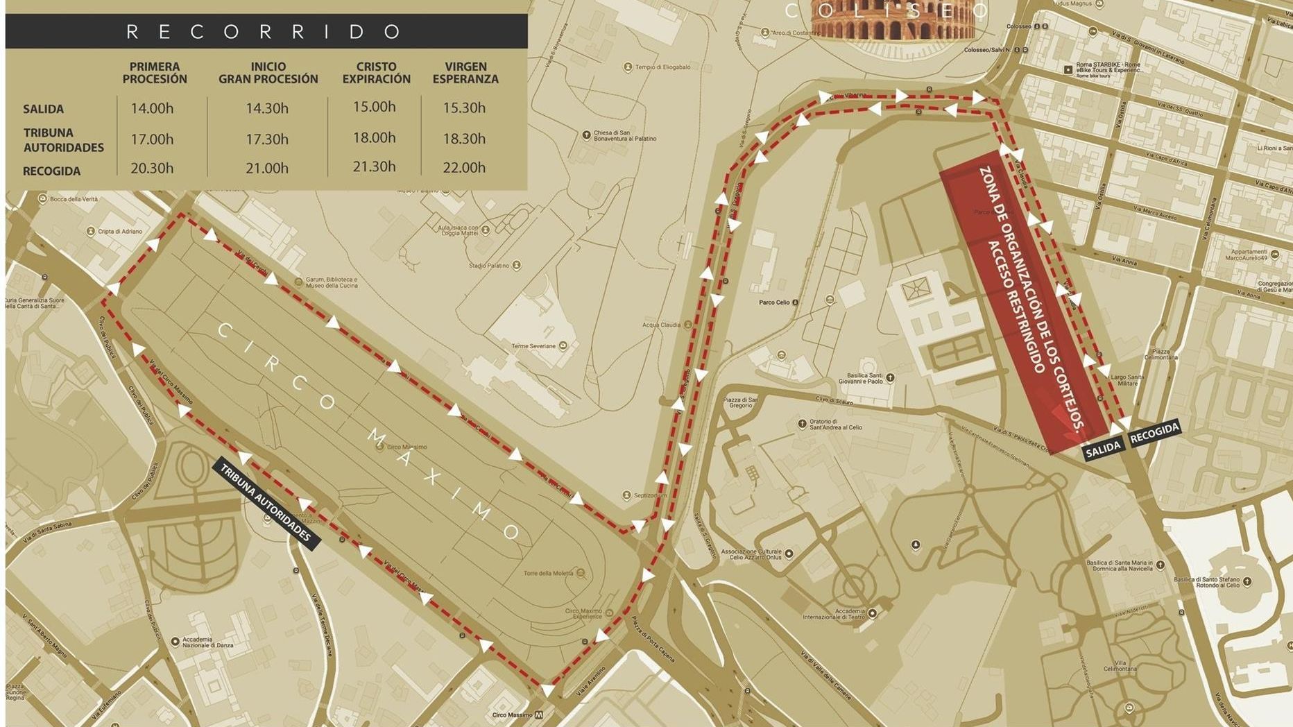 Mapa con el recorrido de la Gran Procesión Mapa con el recorrido de la Gran Procesión