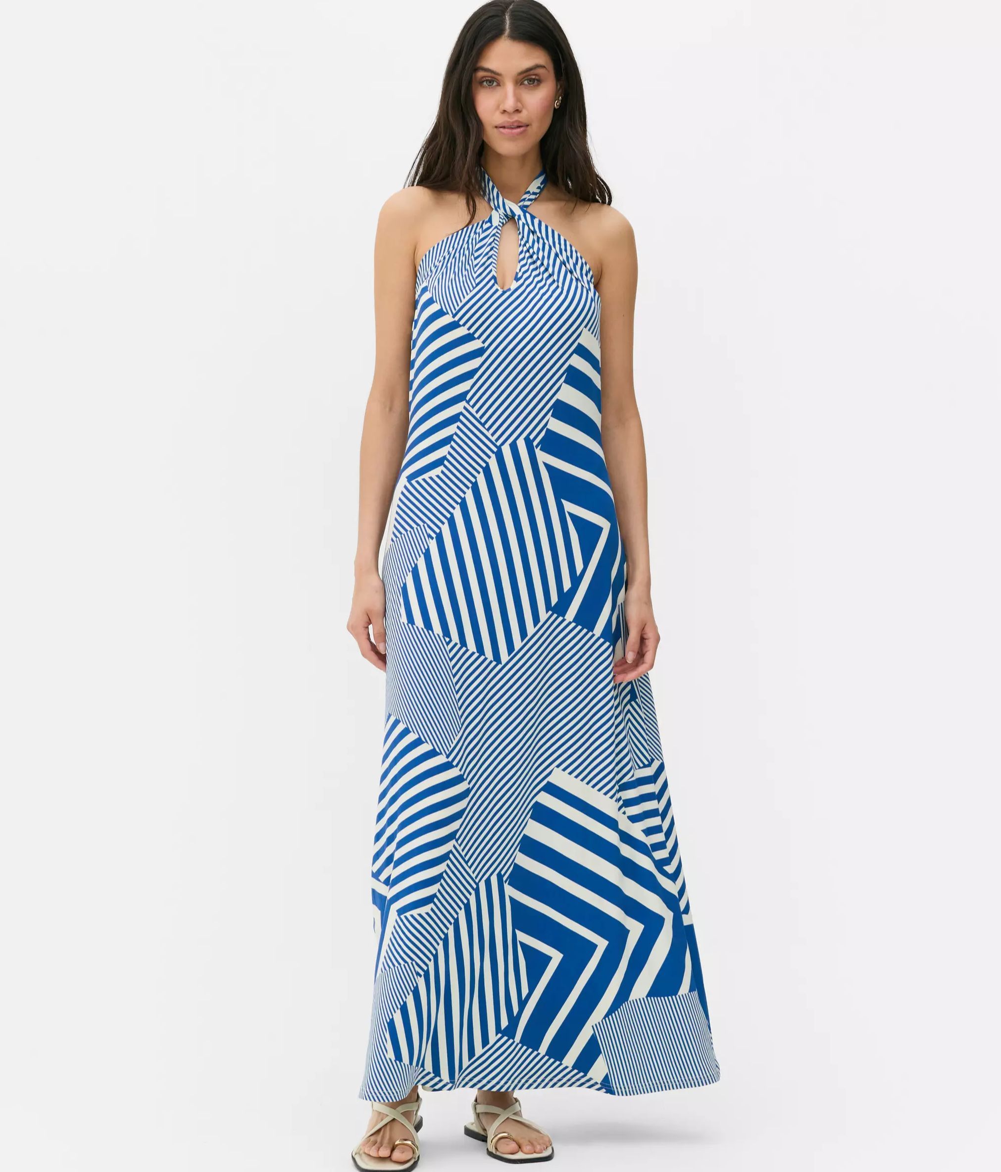 Vestido azul con estampado de rayas diagonales