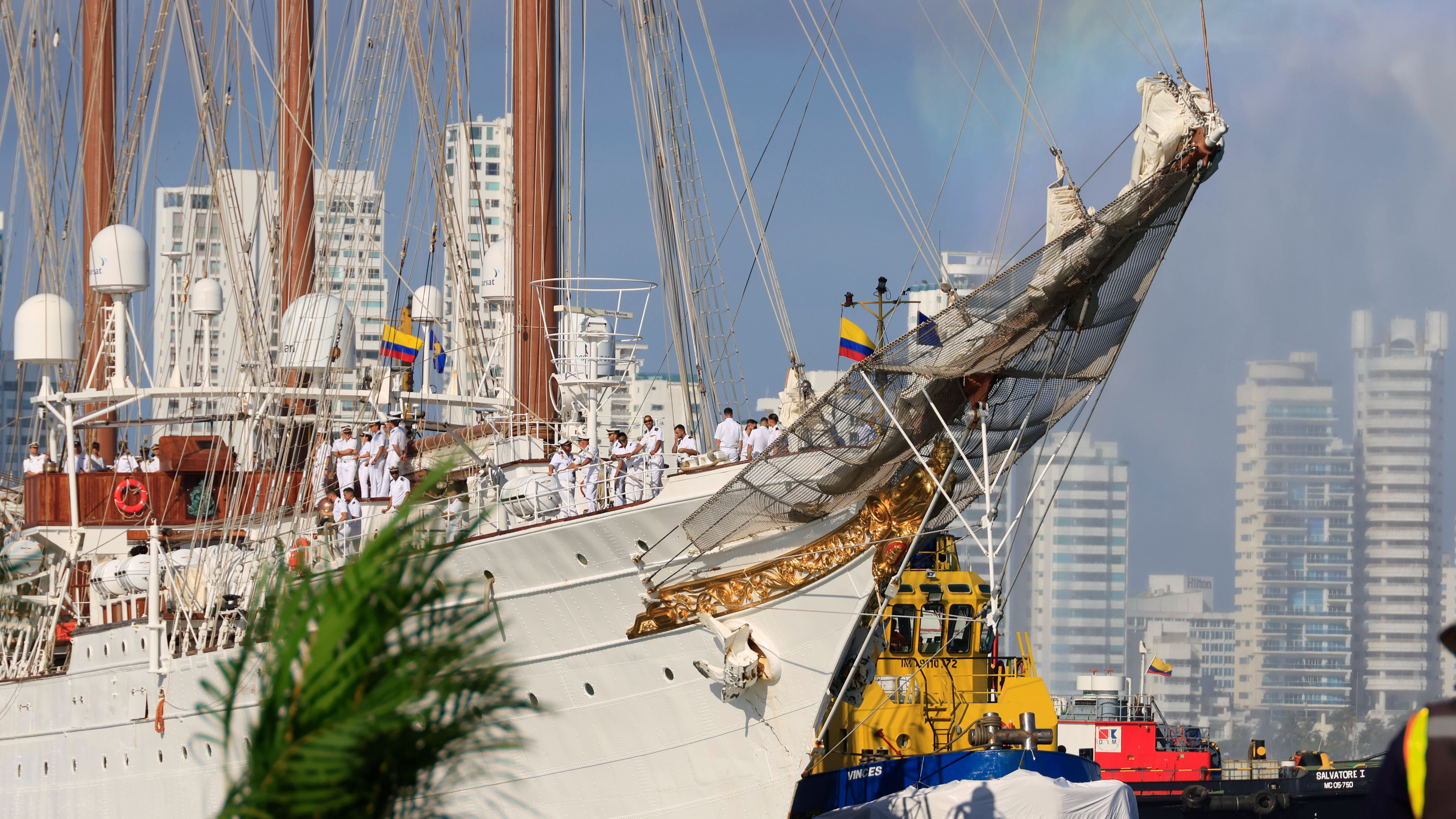 El Juan Sebastián Elcano hace su primera parada en Colombia con la princesa Leonor a bordo