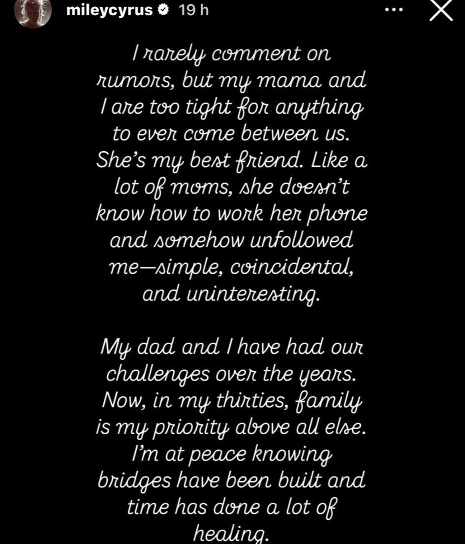 El comunicado de Miley Cyrus.