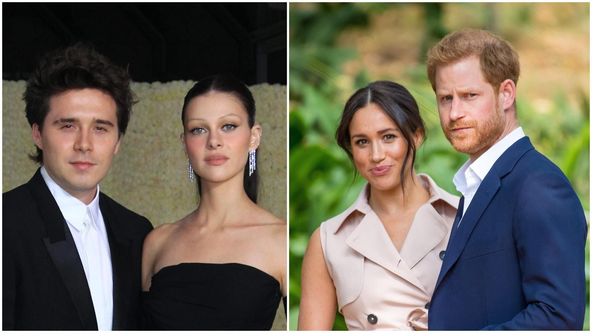 Brooklyn Beckham, Nicola Peltz, Meghan Markle y Harry. Brooklyn Beckham, Nicola Peltz, Meghan Markle y Harry.