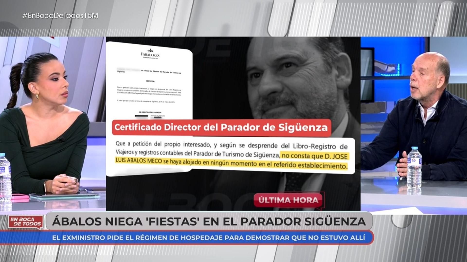 Tenso rifirrafe entre Sarah Santaolalla y Jaime González por la supuesta fiesta de Ábalos en el Parador de Sigüenza