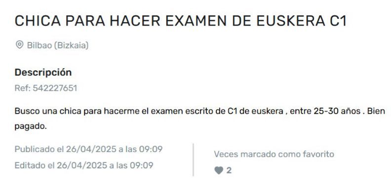 Uno de los anuncios publicados recientemente