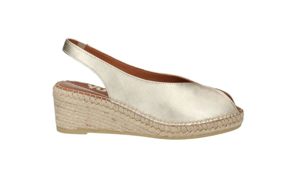Alpargata Peep Toes Cuña Baja YUTEFLEX Piel Oro - Viguera