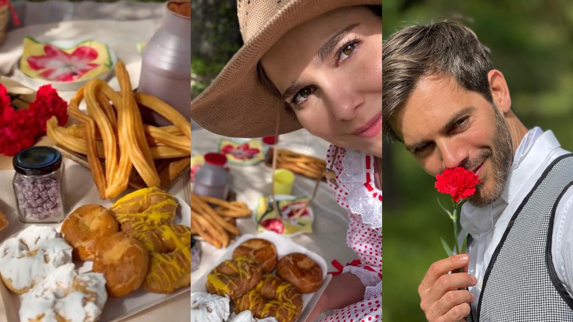 Fotomontaje del picnic de San Isidro de Natalia Sanchez y Marc Clotet e hijos