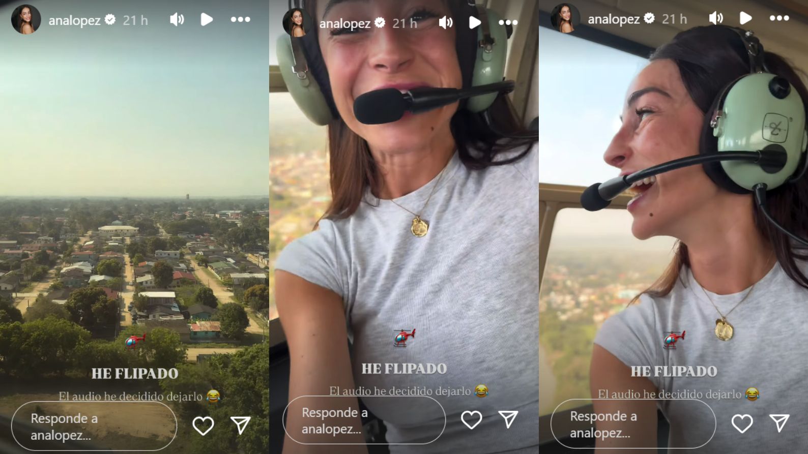 Ana López, en su primer viaje en helicóptero
