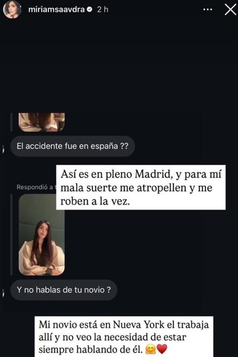 Miriam Saavedra aclara la ausencia de su novio tras su accidente