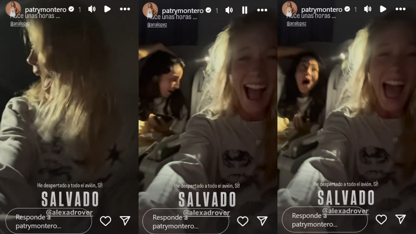 Patry Montero celebra la salvación de Álex junto a Ana López en el avión