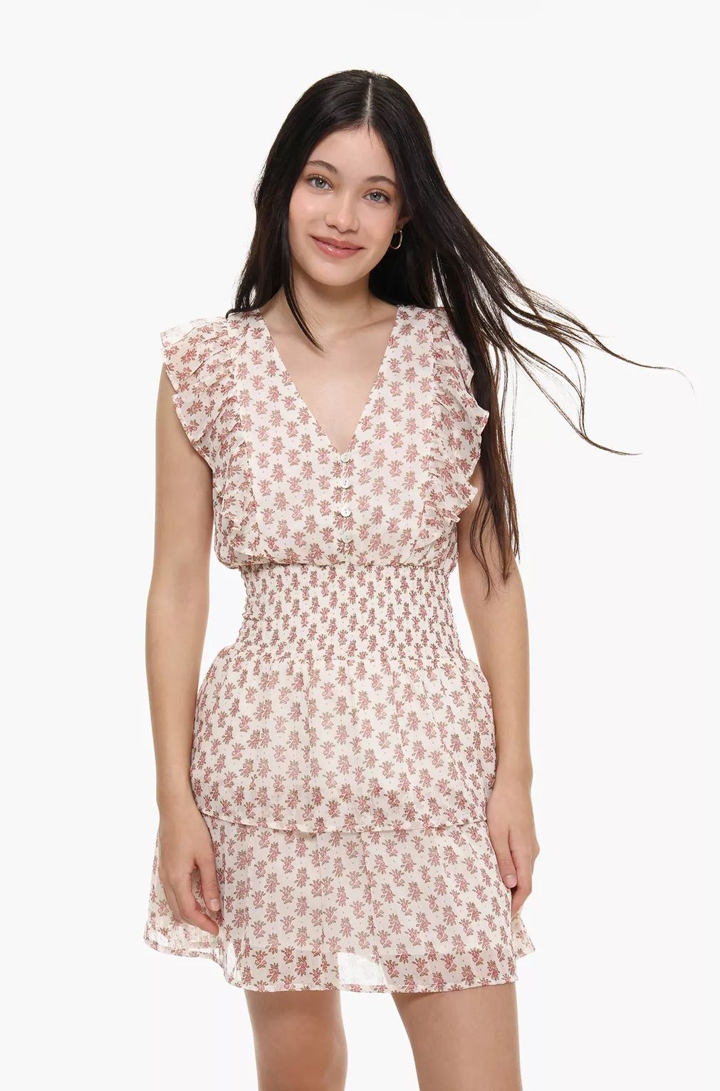 Vestido estampado con volantes laterales