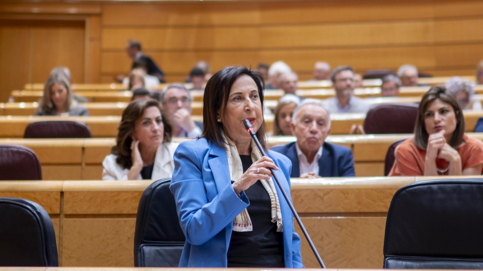La ministra de Defensa, Margarita Robles, durante una sesión de control al Gobierno en el Senado