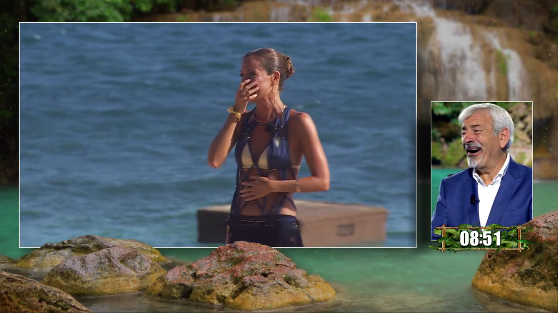 El incontrolable ataque de risa de Laura Madrueño y Carlos Sobera durante la prueba de recompensa: "¡Esto es cine cómico!"