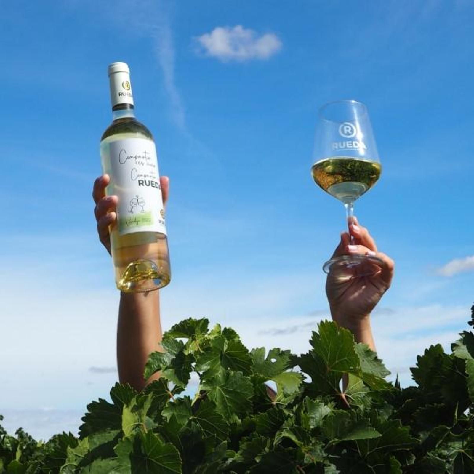 Botella de vino blanco de la Denominación de Origen Rueda