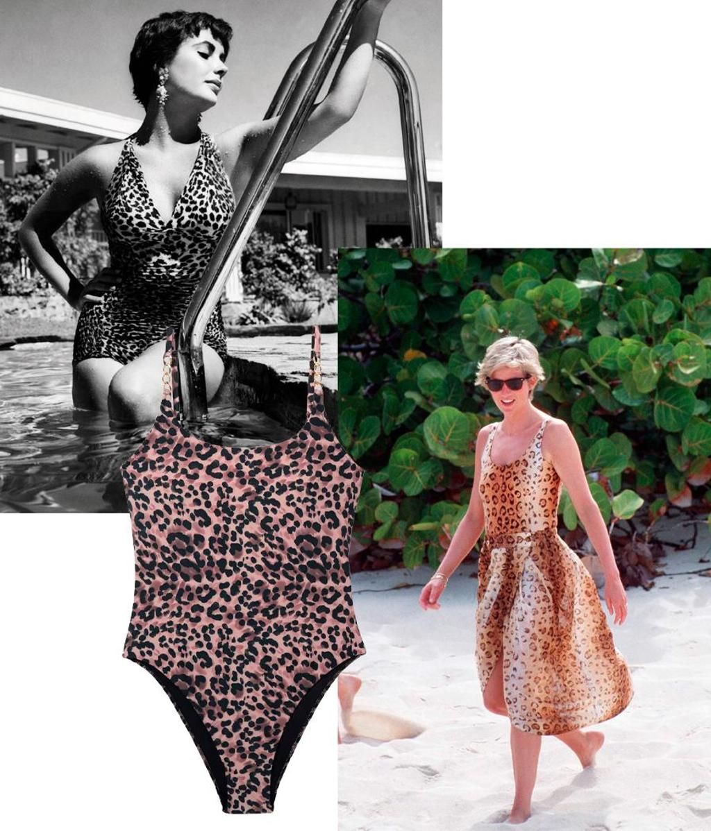 Elizabeth Taylor y Lady Di, con bañador de leopardo