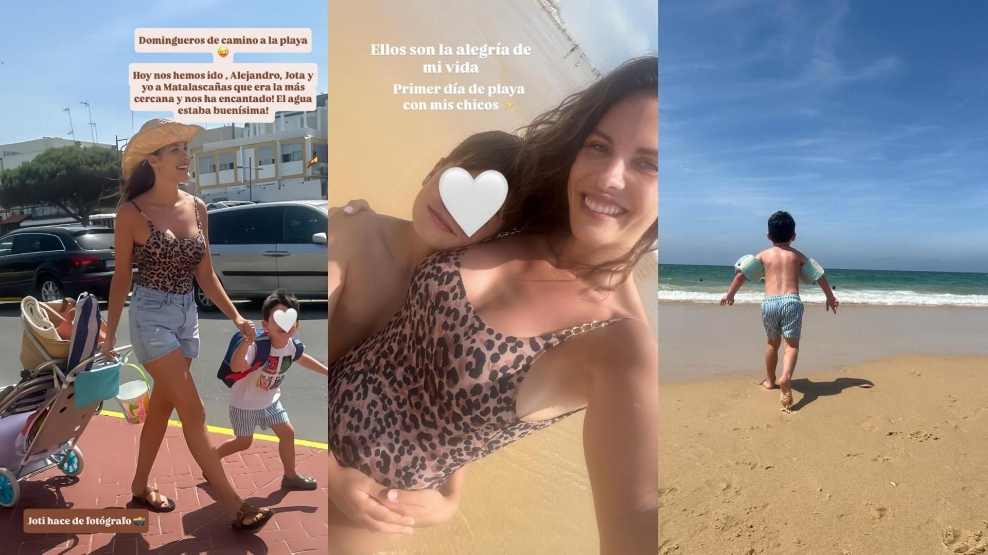 Jessica Bueno se escapa con sus hijos pequeños a una playa de Huelva