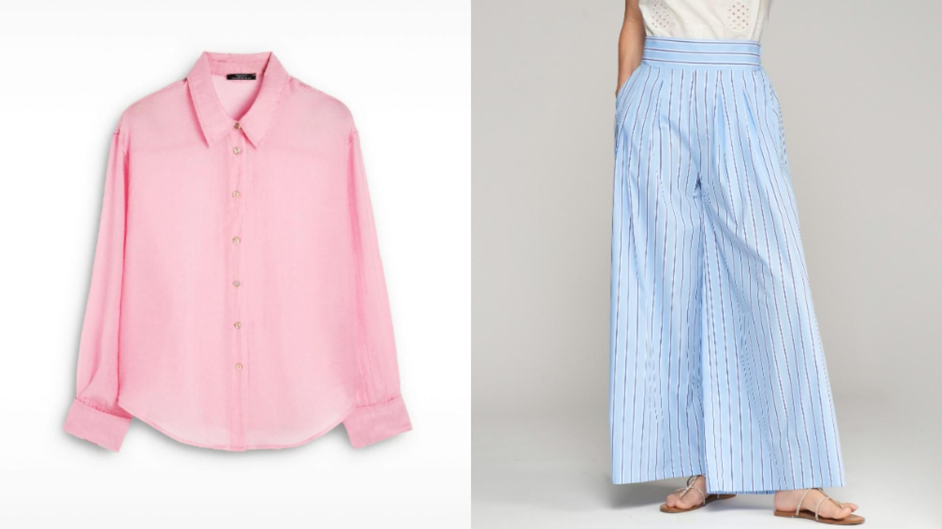 Camisa de Parfois (la que lleva la ministra), 27,99 euros y pantalones de Vilagallo, 109,90 euros, en un montaje de fotos