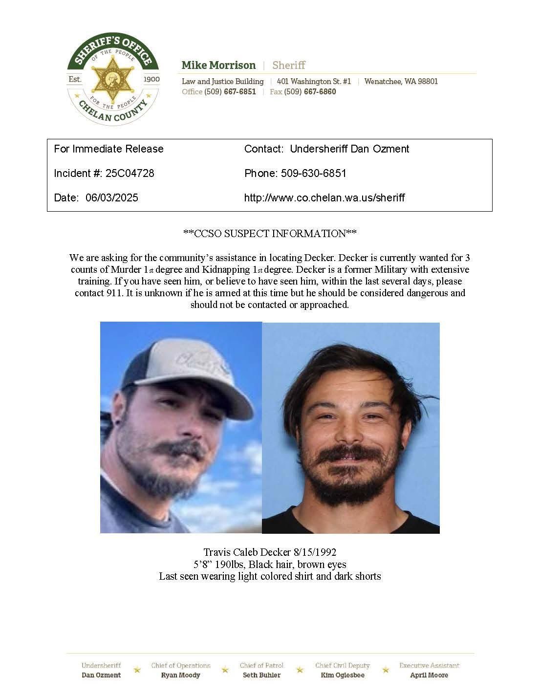 El aviso de las autoridades para la búsqueda urgente de Travis Decker, considerado peligroso