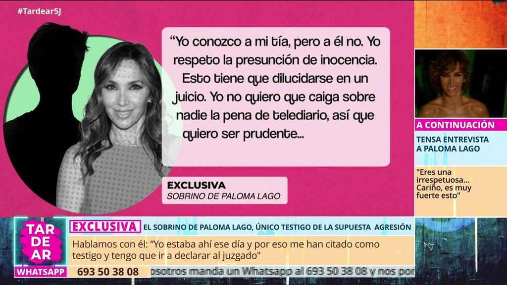 Exclusiva | El único testigo de la presunta agresión sexual a Paloma Lago: "No quiero que caiga sobre nadie la pena de telediario"