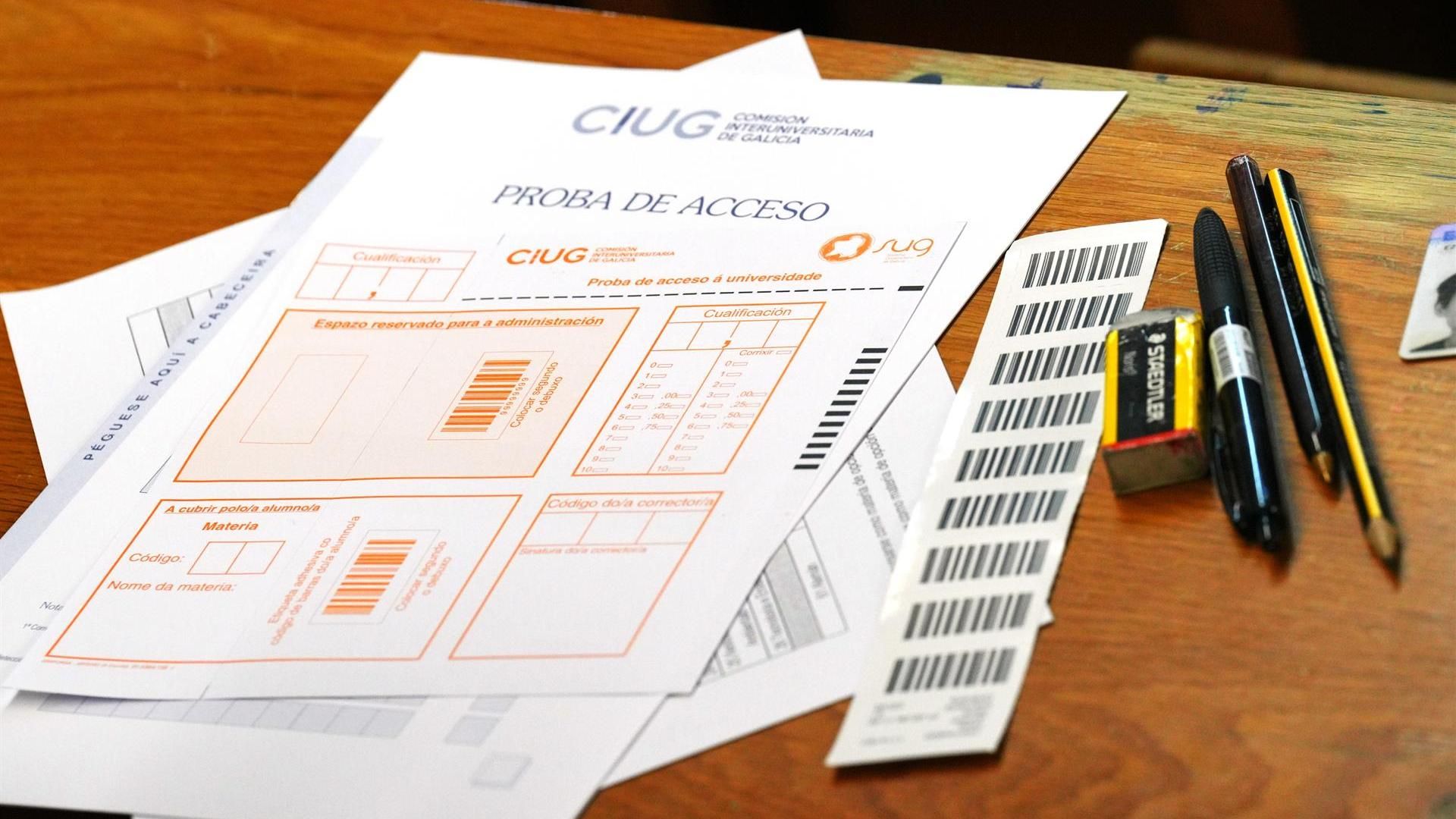 Boletin de un examen de la PAU en Galicia