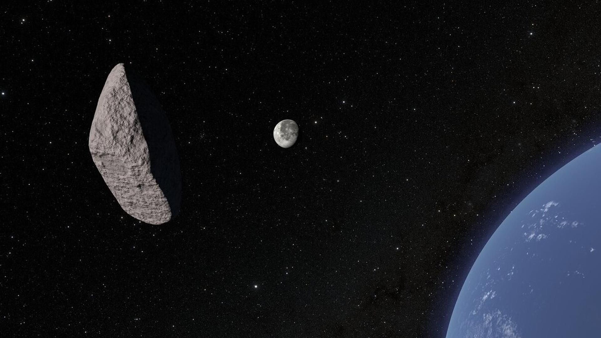 Animación que muestra al asteroide 2024 YR4 mientras pasa por la Tierra en dirección a su posible impacto con la Luna.