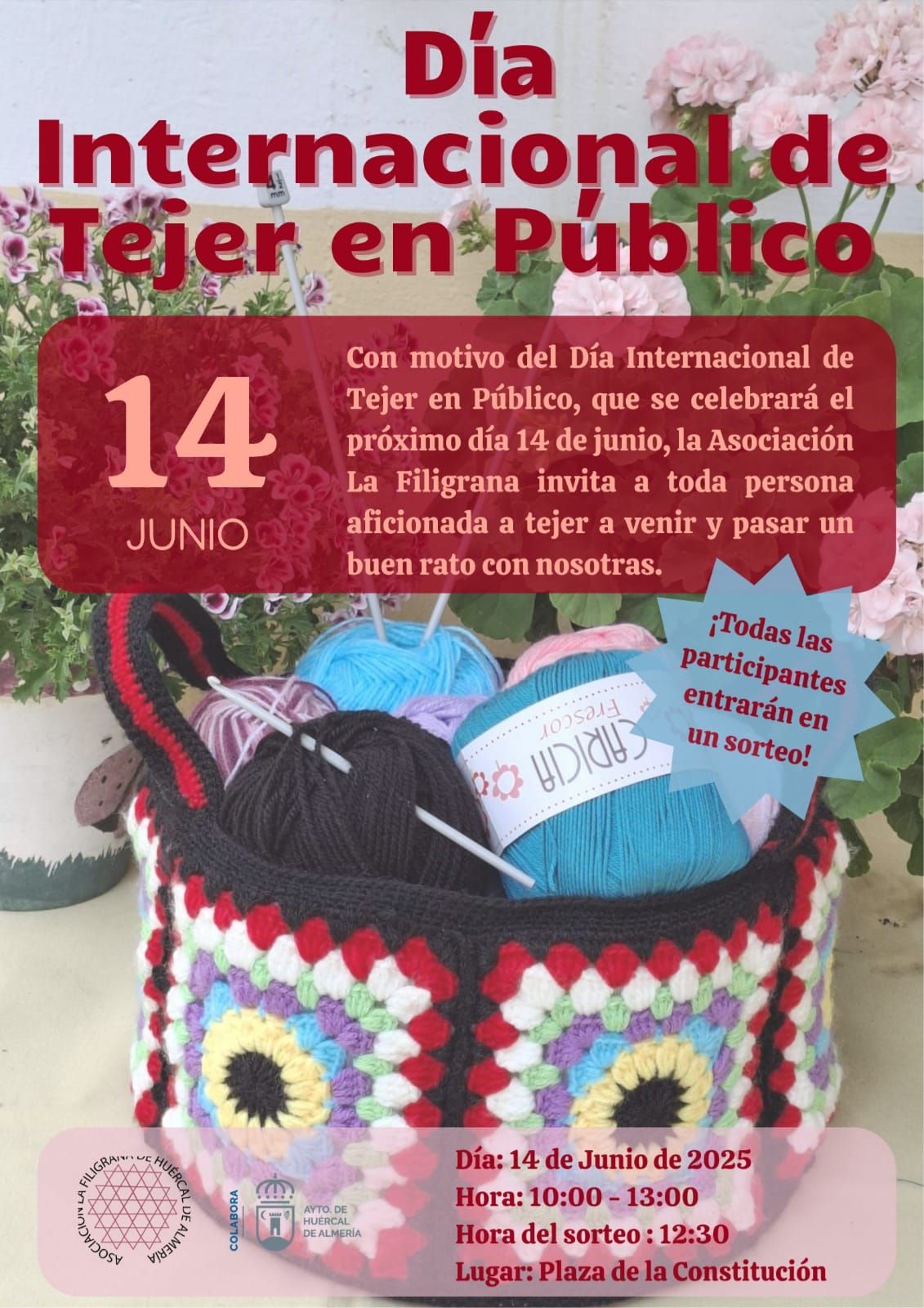 Cartel promocional del evento del Día Internacional de Tejer en Público