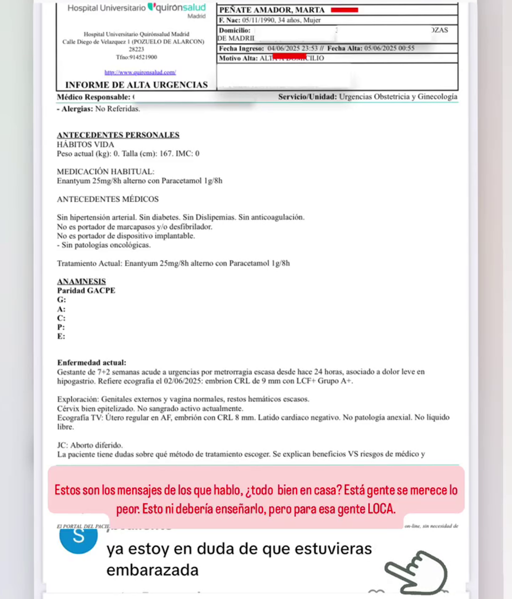 El informe clínico de Marta Peñate tras su visita a urgencias