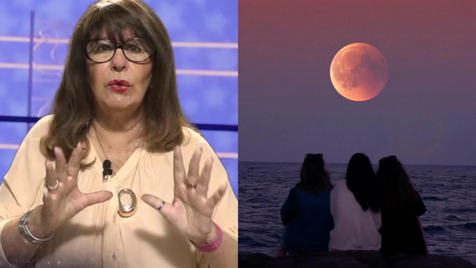 Esperanza Gracia y la luna llena sobr, en un montaje de fotos