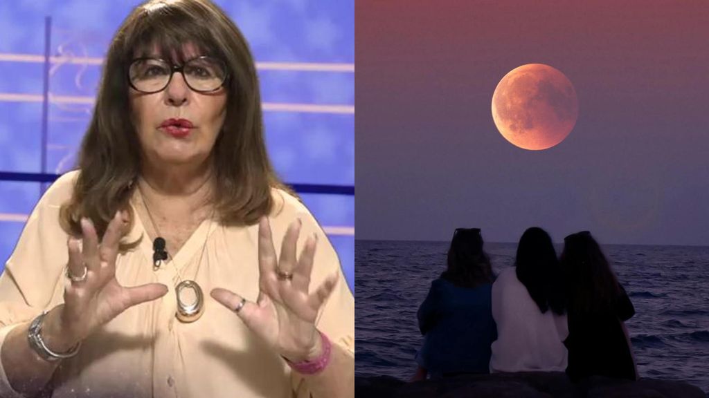 Esperanza Gracia y la luna llena sobr, en un montaje de fotos