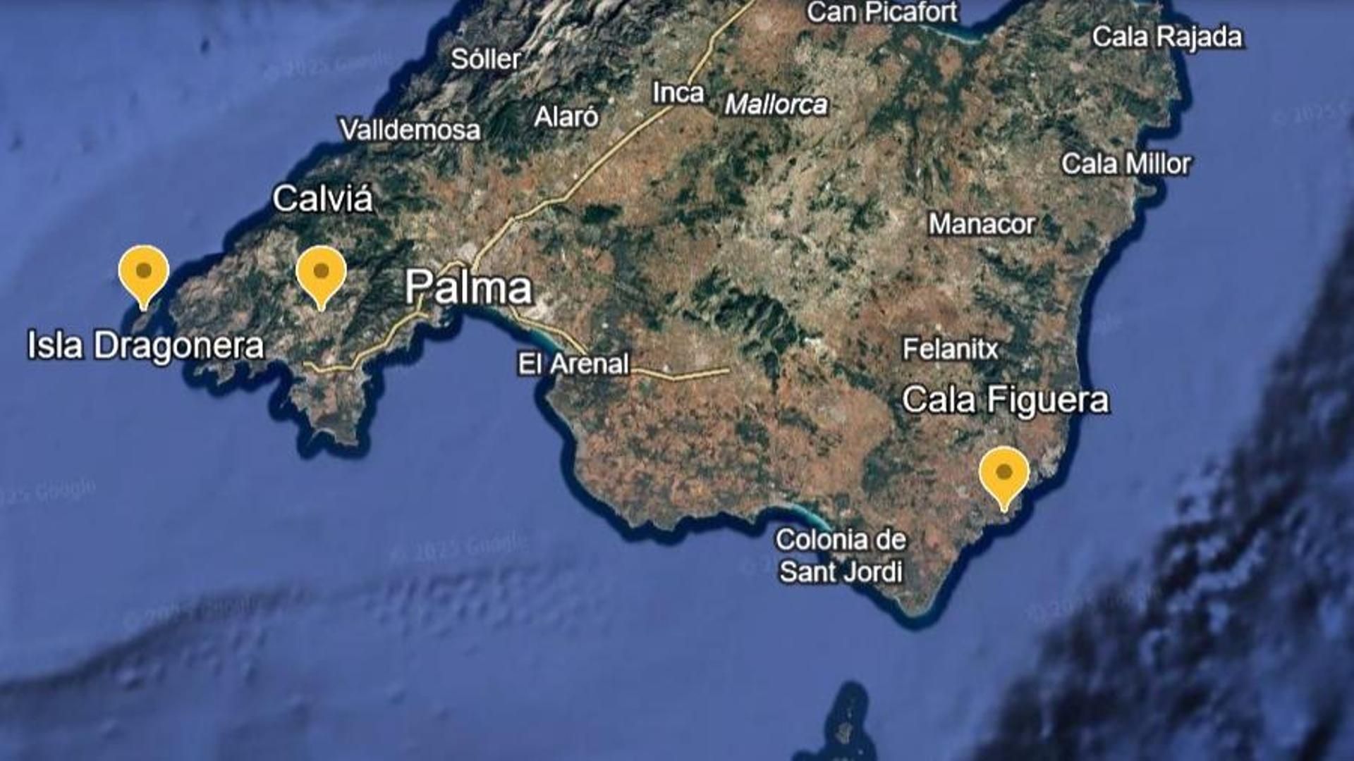 Mapa de la búsqueda de la pareja desaparecida en Mallorca