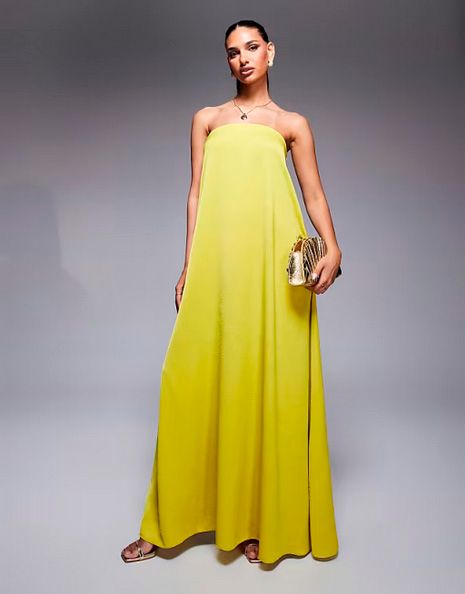 Screenshot 2025 06 11 at 20 53 51 Vestido largo amarillo verdoso de corte trapecio con escote palabra de honor de satén de ASOS DESIGN ASOS