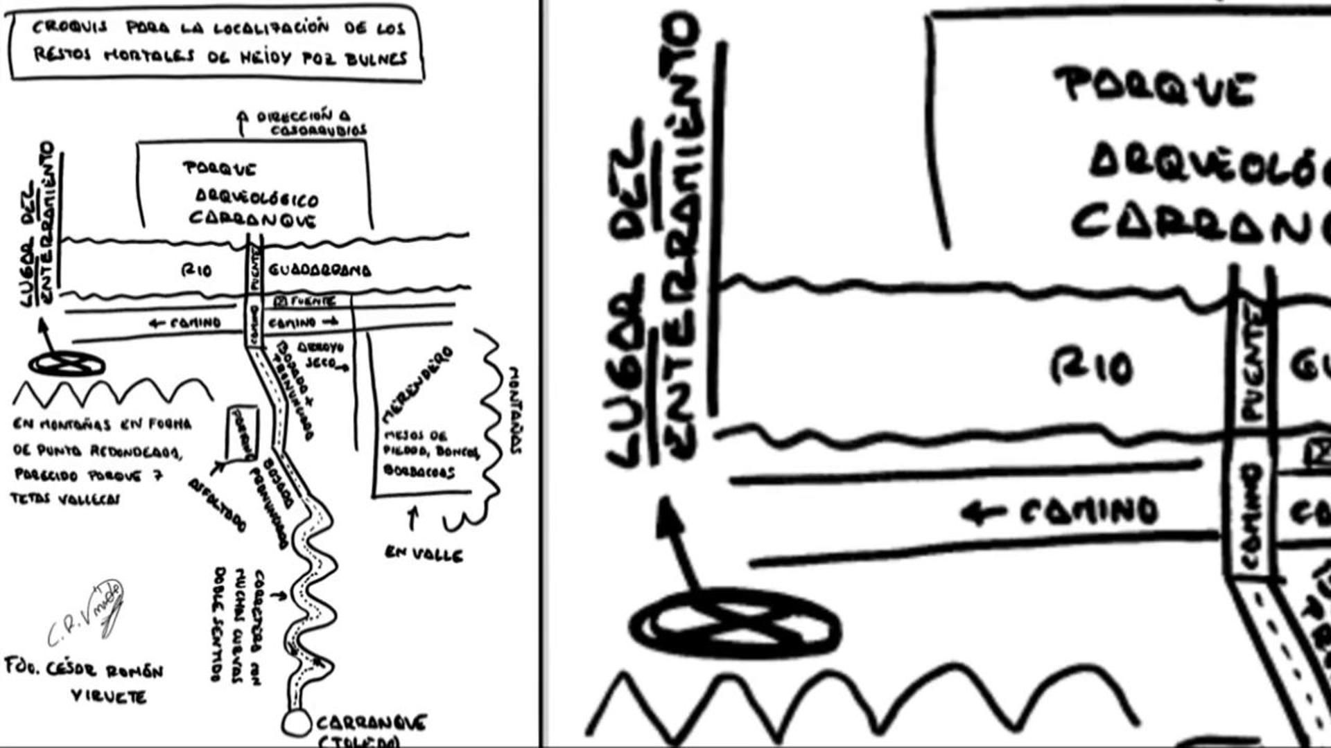 Croquis del lugar donde el Rey del Cachopo enterró supuestamente a Heidi Paz