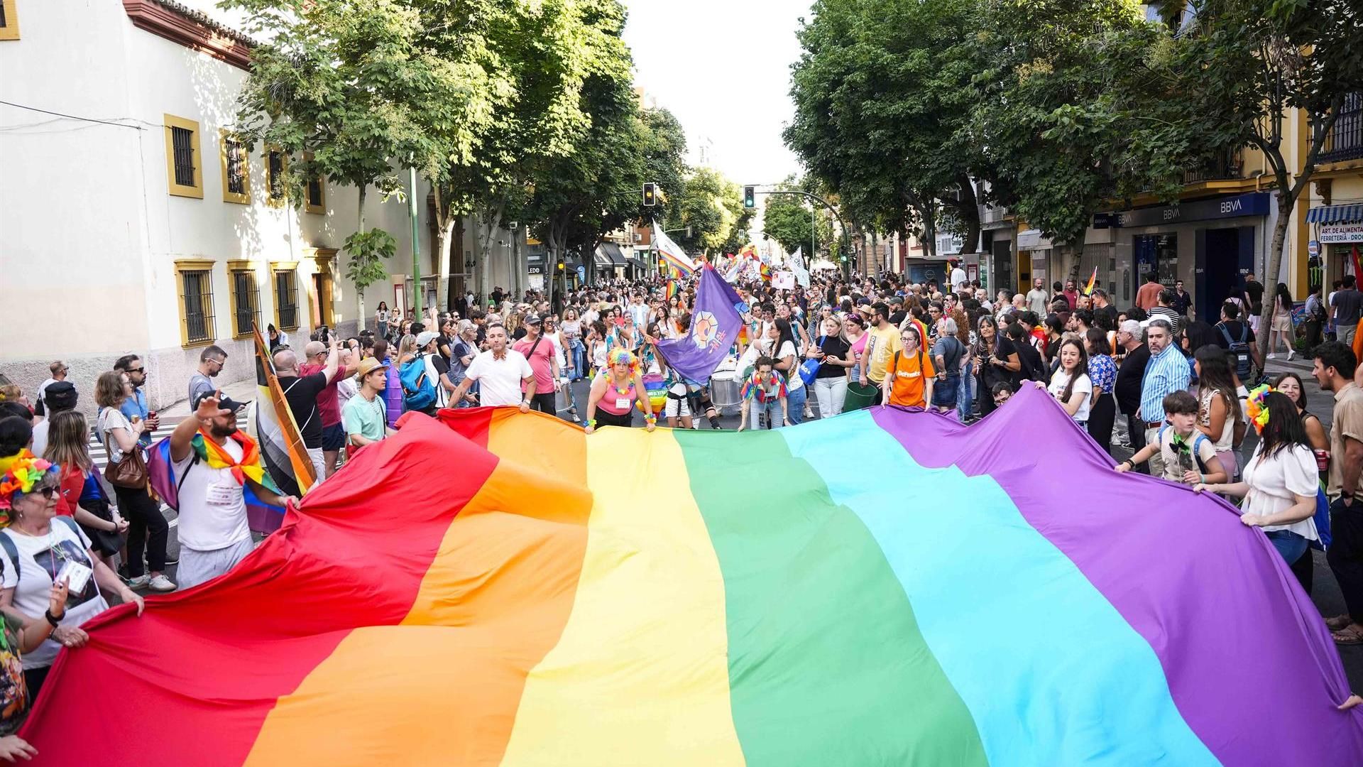 Detalle de la manifestación del Día del Orgullo, a 29 de junio de 2024 en Sevilla