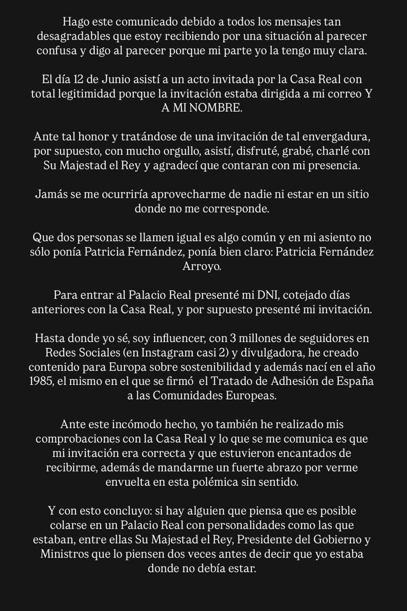 El comunicado de la otra Patricia Fernández sobre su asistencia al acto