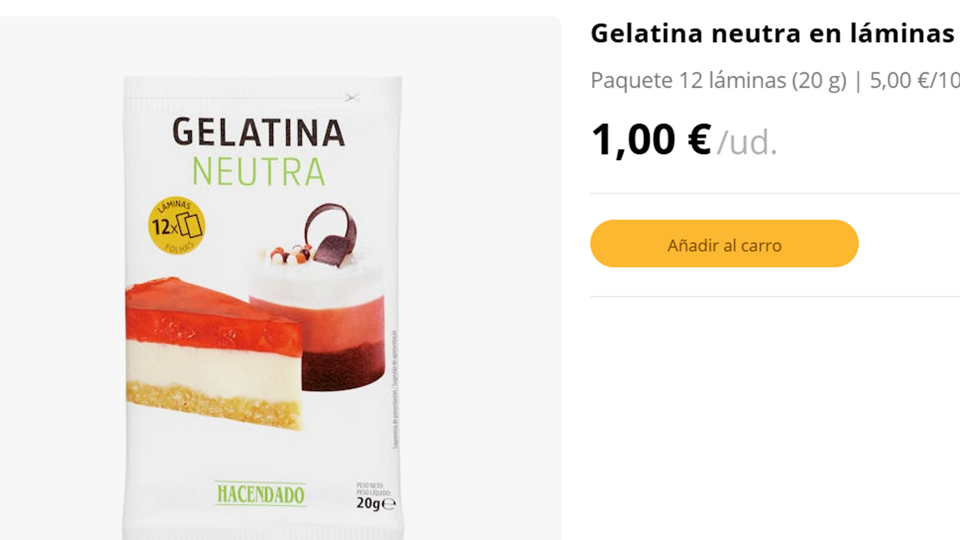 Gelatina neutra de Mercadona