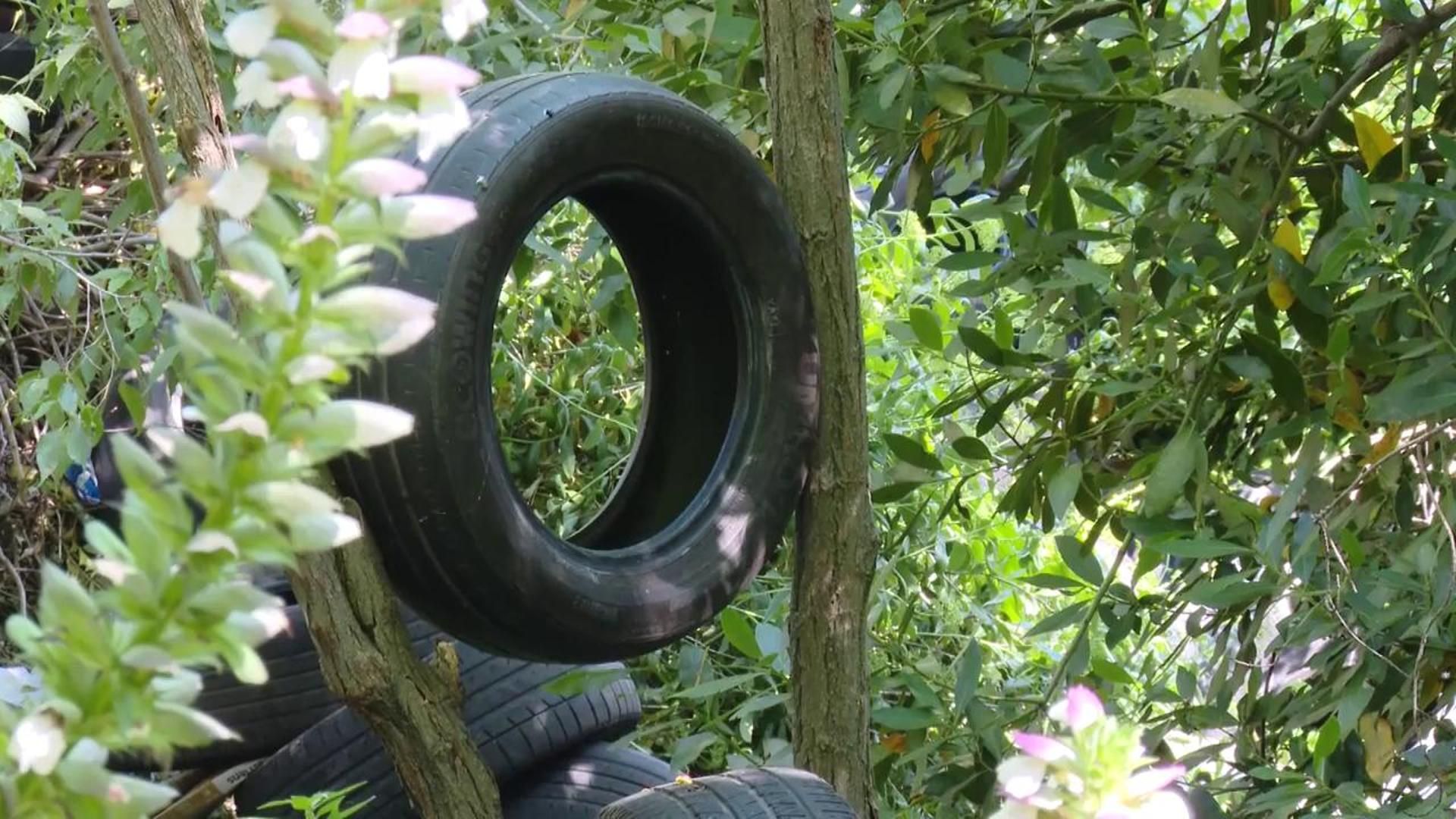 Un vertedero ilegal en el interior de un parque natural en Barcelona: "Hay entre 500 y 1.000 neumáticos tirados"