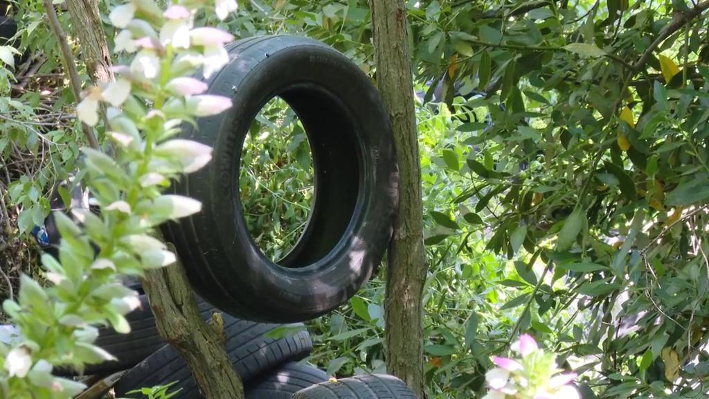Un vertedero ilegal en el interior de un parque natural en Barcelona: "Hay entre 500 y 1.000 neumáticos tirados"