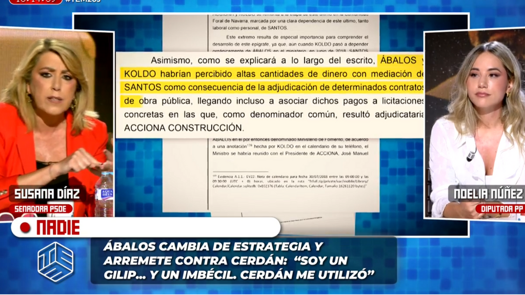 El enfado de Susana Díaz con Noelia Núñez en directo: "No voy aguantar que gente sin trayectoria me dé lecciones de nada"