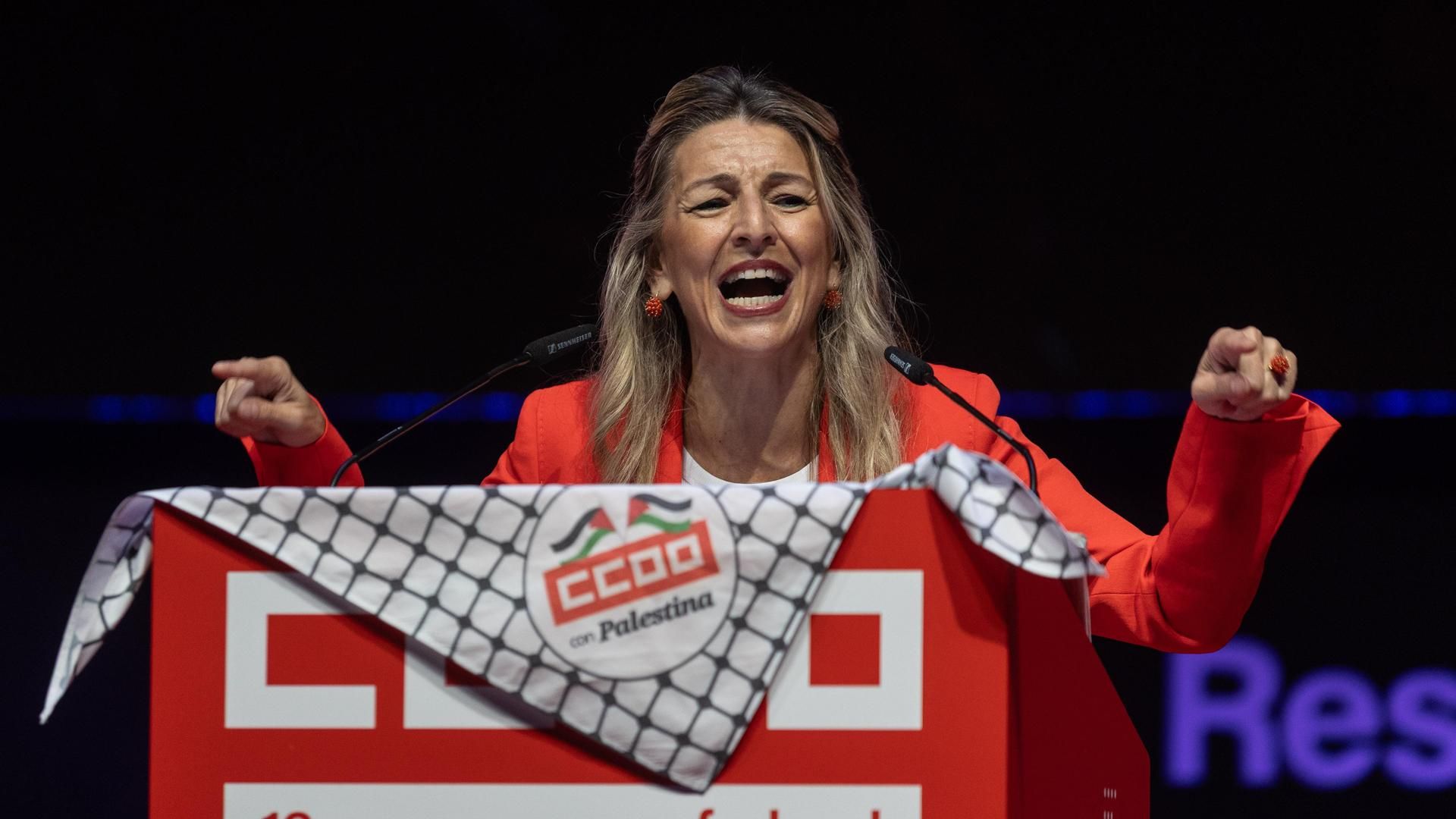 La vicepresidenta segunda y ministra de Trabajo, Yolanda Díaz, interviene durante la clausura del 13º Congreso Confederal de CCOO