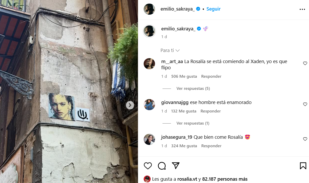 Emilio Sakraya mustra el arte callejero que ha encontrado con Rosalía como protagonista