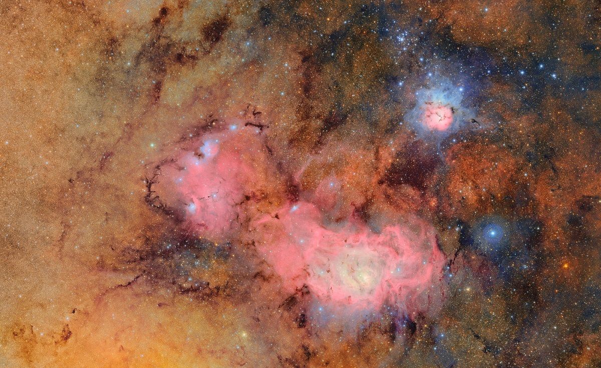 Imagen del observatorio Rubin que muestra las nebulosas Trífida y de la Laguna