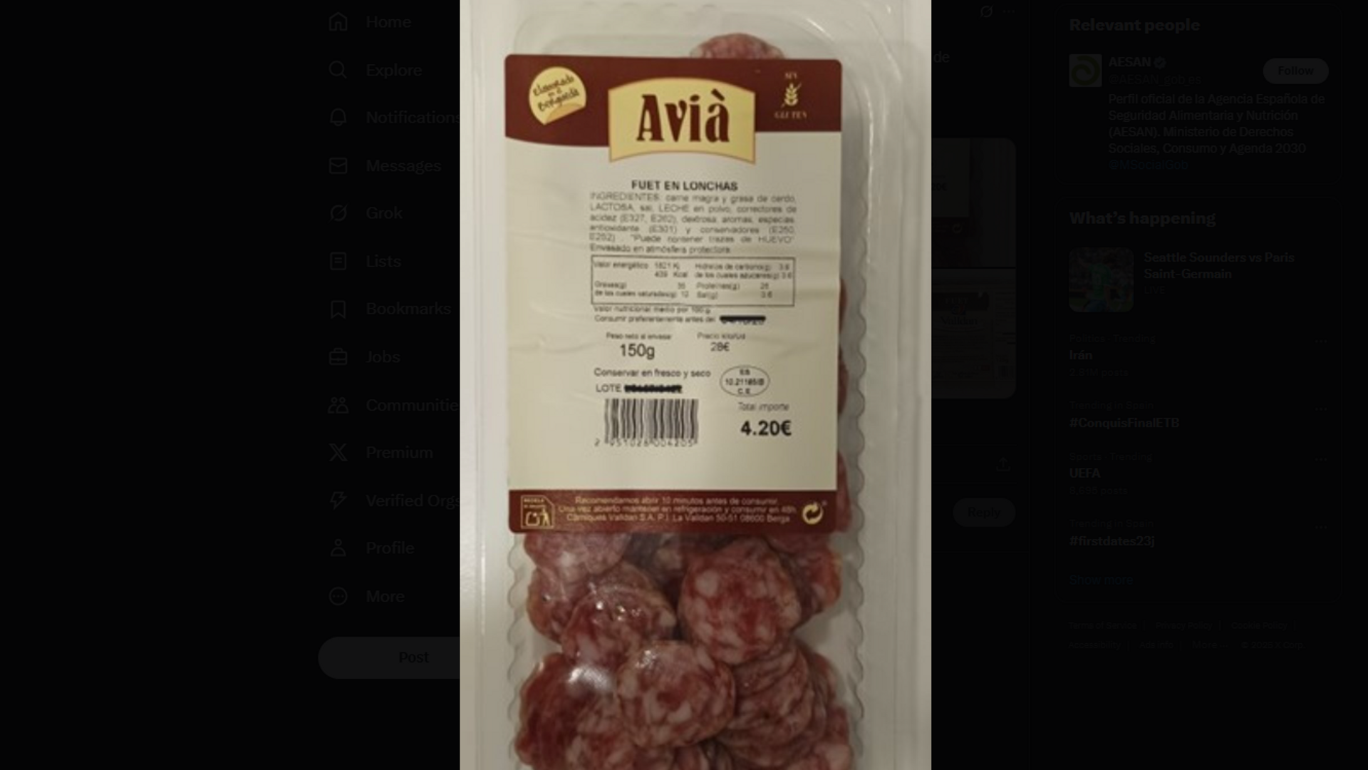 Nueva alerta alimentaria: advierten sobre la presencia de salmonela en el fuet loncheado de la marca Avià