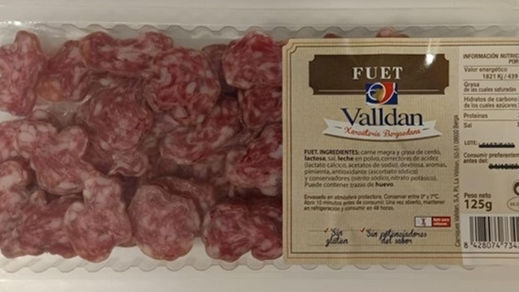 Fuet retirado por la AESAN de marca Valldan