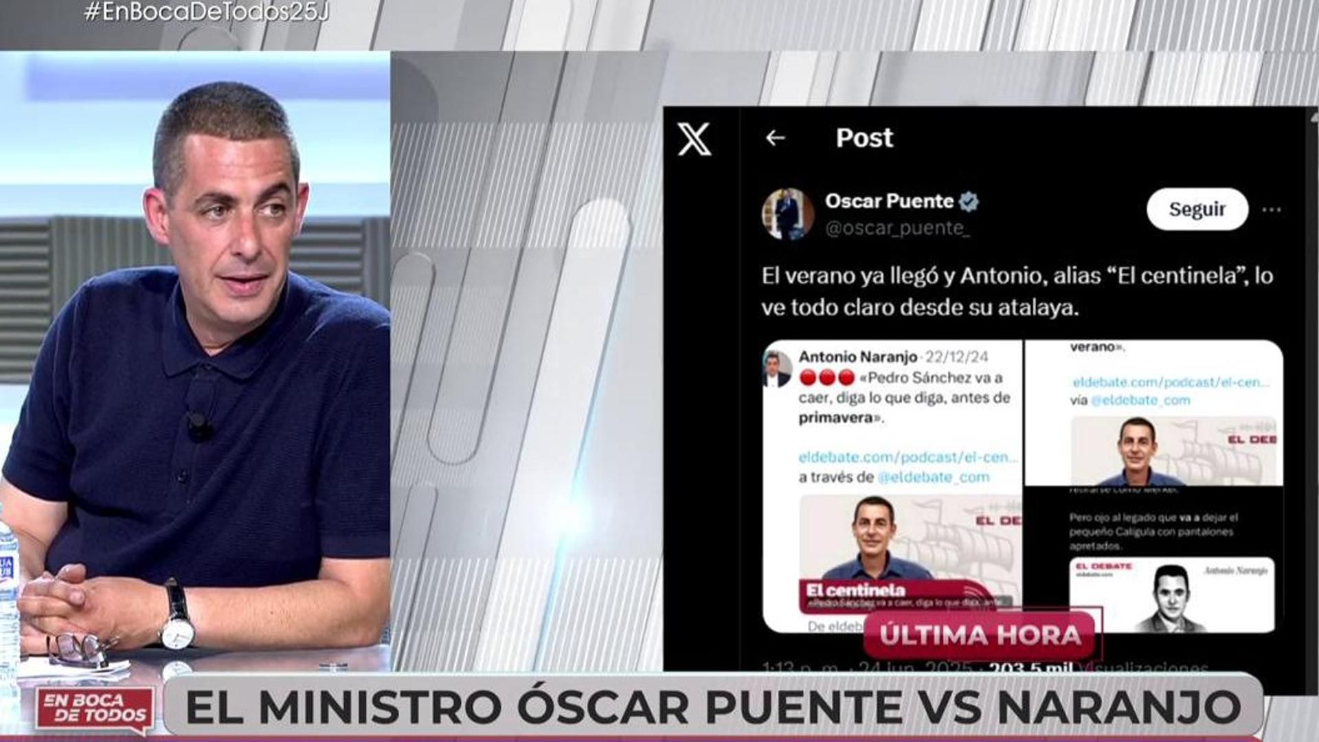 Antonio Naranjo desvela el detalle que tuvo con el ministro Óscar Puente: "Podía haberle costado la carrera política" Antonio Naranjo desvela el detalle que tuvo con el ministro Óscar Puente: "Podía haberle costado la carrera política"
