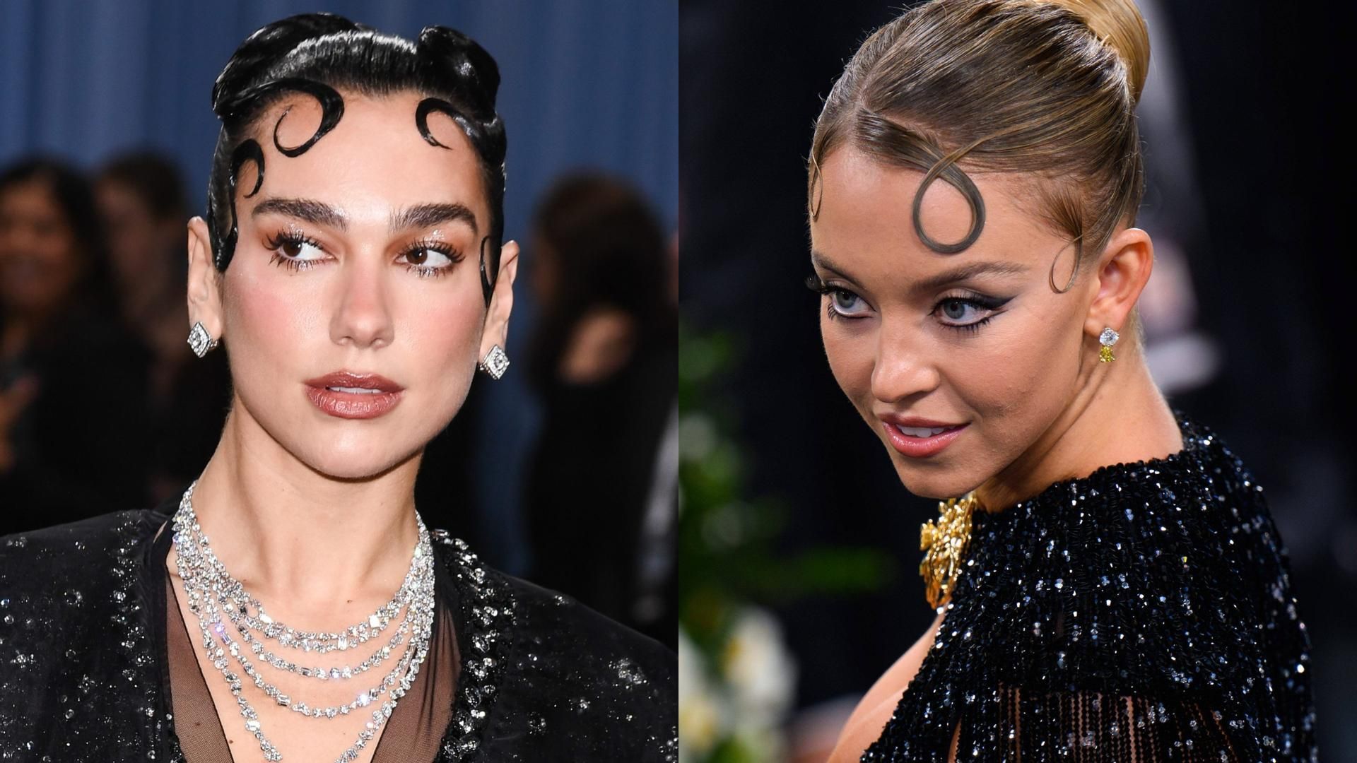 Dua Lipa y Sydney Sweeney, con caracolillos, en un montaje de fotos