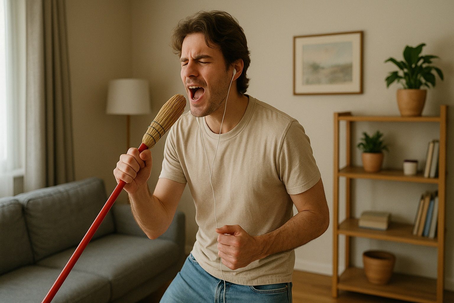 Cantando en el salón de casa