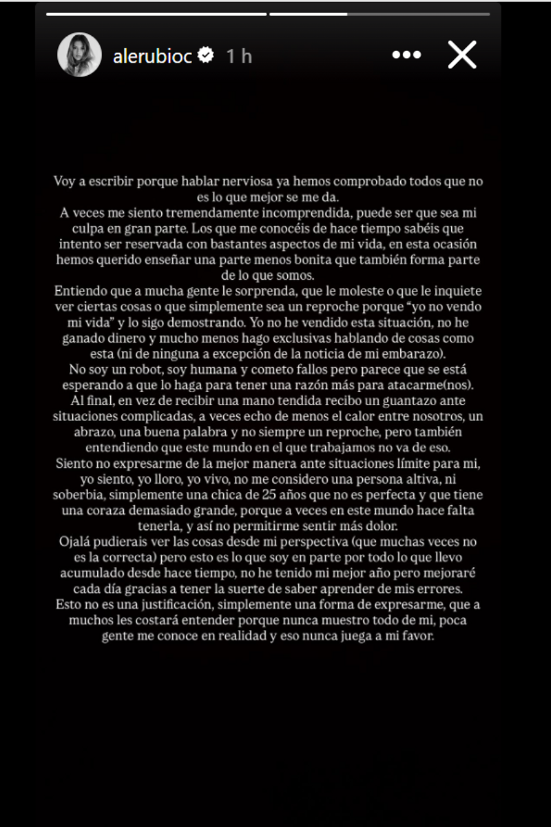 El comunicado de Alejandra Rubio en redes